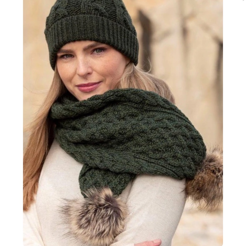 Green Pom Scarf